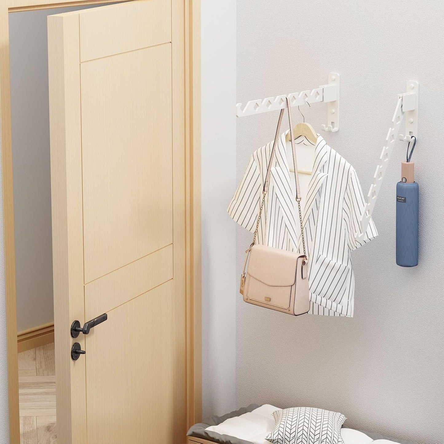 Wall Mounted Clothes Drying Rack, Wall Clothes Hanger Hook for Laundry Room, Clothes Hanger