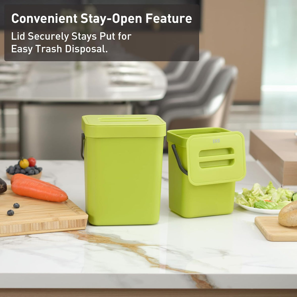 EKO Puro Mini Wall-Mounted Kitchen Trash Can with Lid Food Waste Caddy, 0.79 Gal / 3L (Green)