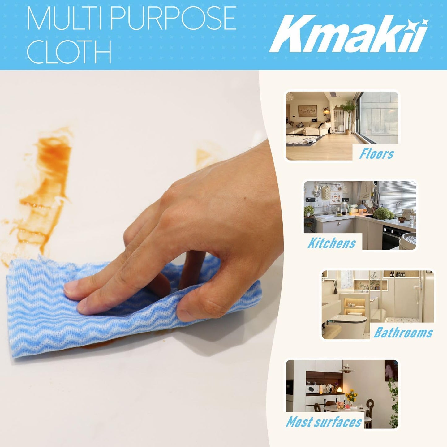 KMAKII Handi Wipe Reusable Cloths - Multi-Purpose Disposable Dish Cloths and Towels, Ultra