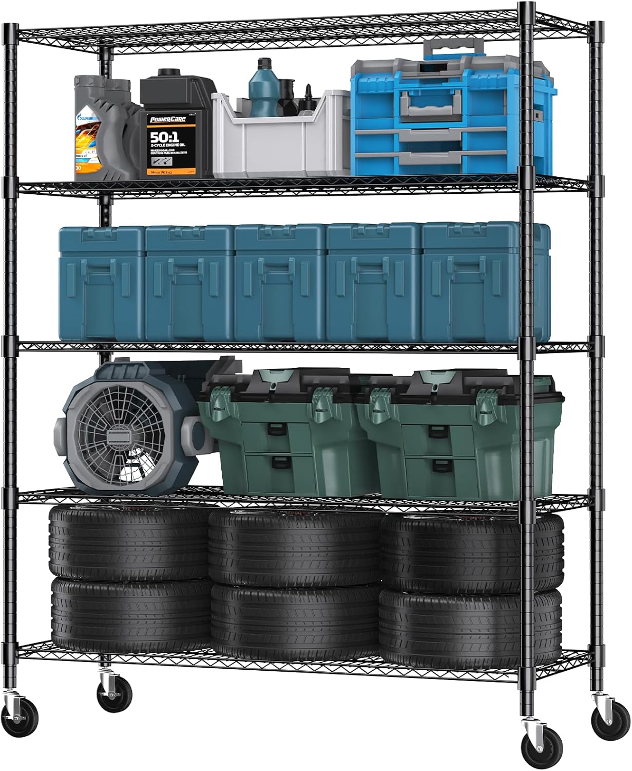 Himimi 82" H Storage Shelves 5 Tier Metal Shelving Adjustable Wire Shelf with Wheels, Heavy Duty