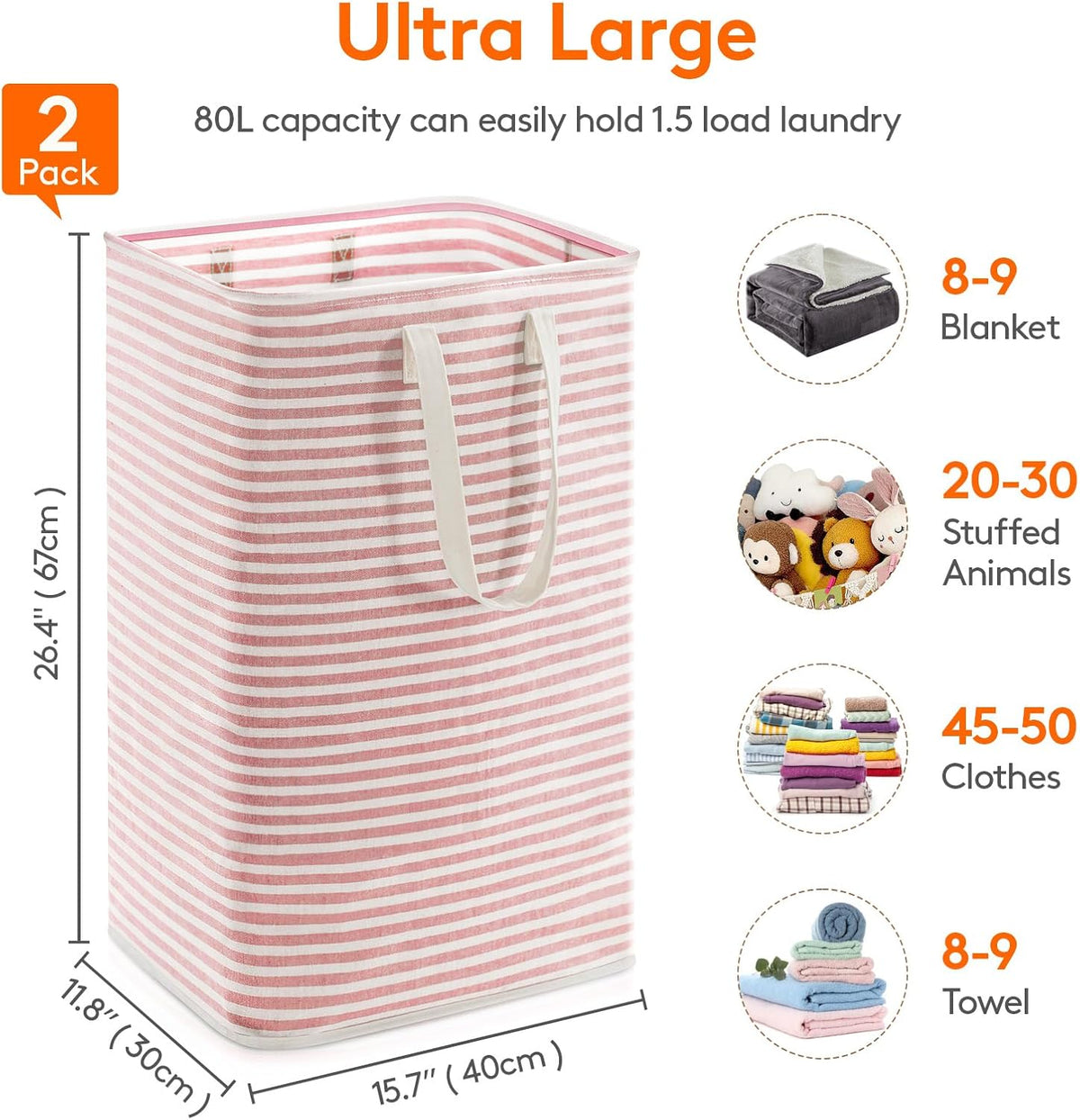 Lifewit 2 Pack Laundry Hamper Large Collapsible Laundry Baskets, Freestanding Waterproof Clothes
