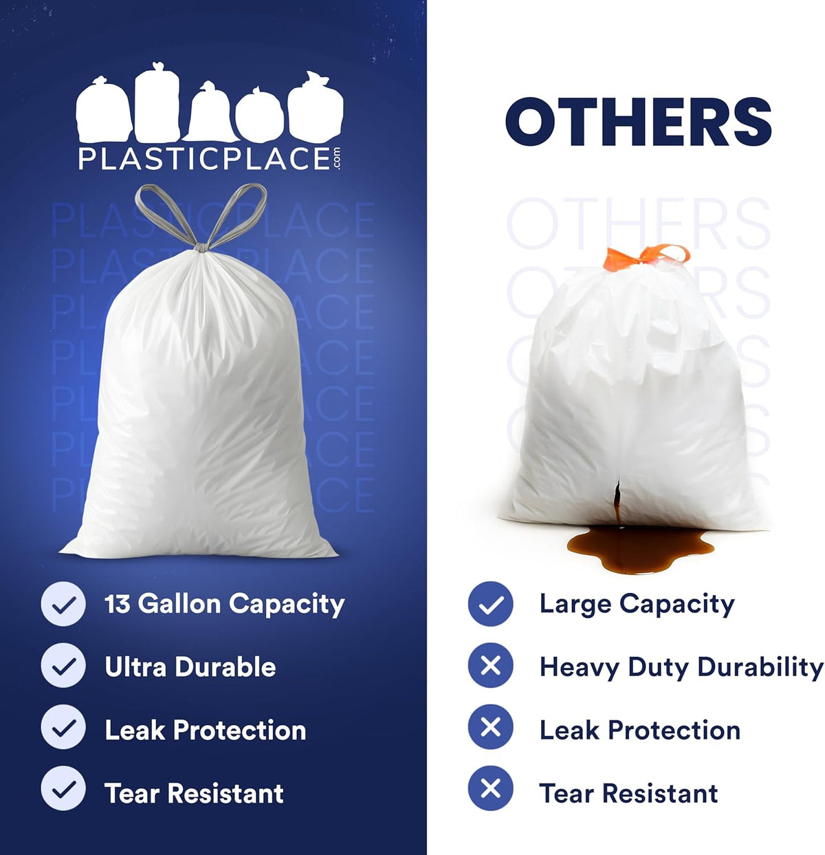 Plasticplace 6 Gallon Trash Bags White Drawstring Garbage Can Liners, 17” x 20”, 100 Count, for