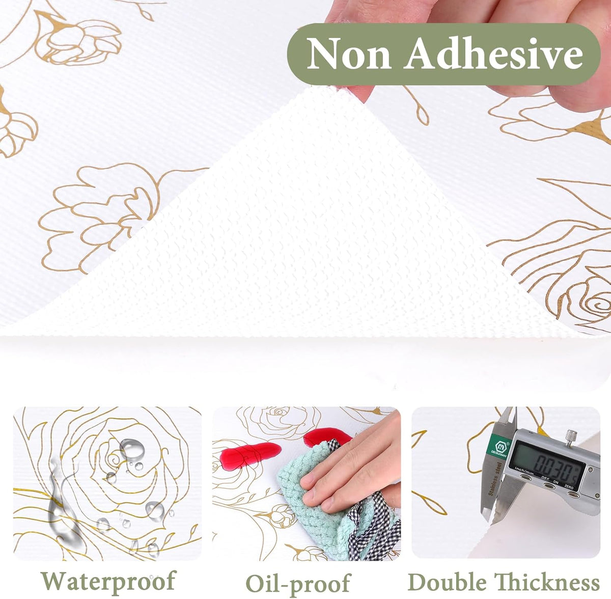 Shelf Liners for Kitchen Cabinets Non Adhesive Drawer Liner 23.6in x 30FT Gold Floral Thickened