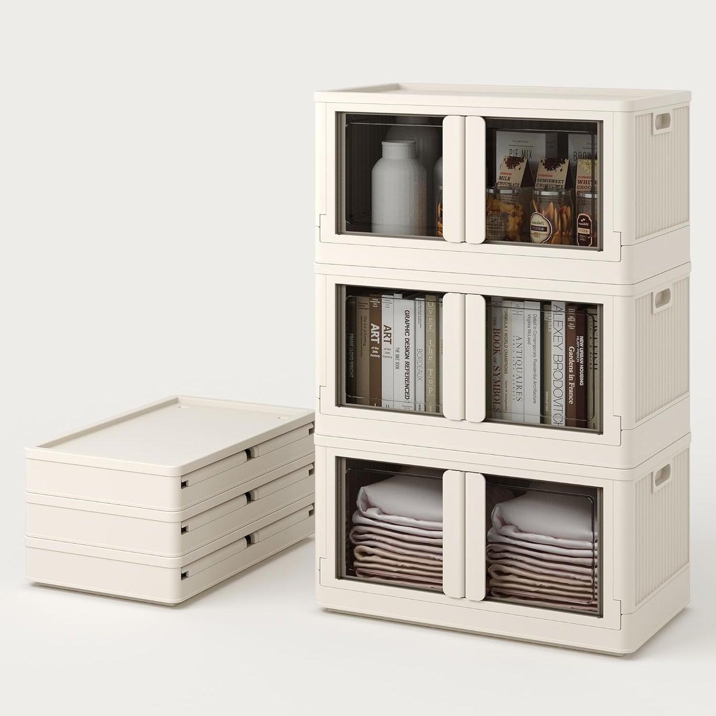 FLEXIMOUNTS 228 QT Stackable Storage Bins With Lids, Collapsible Plastic Storage Bins With Doors
