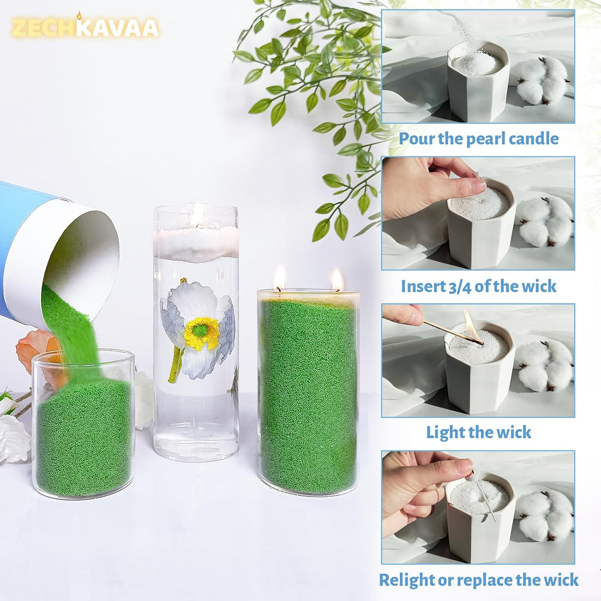 Mint Scented Dark Green Pearled Candle 18oz Luxury Sand Candle Granulated Wax - 30 Cotton Wicks