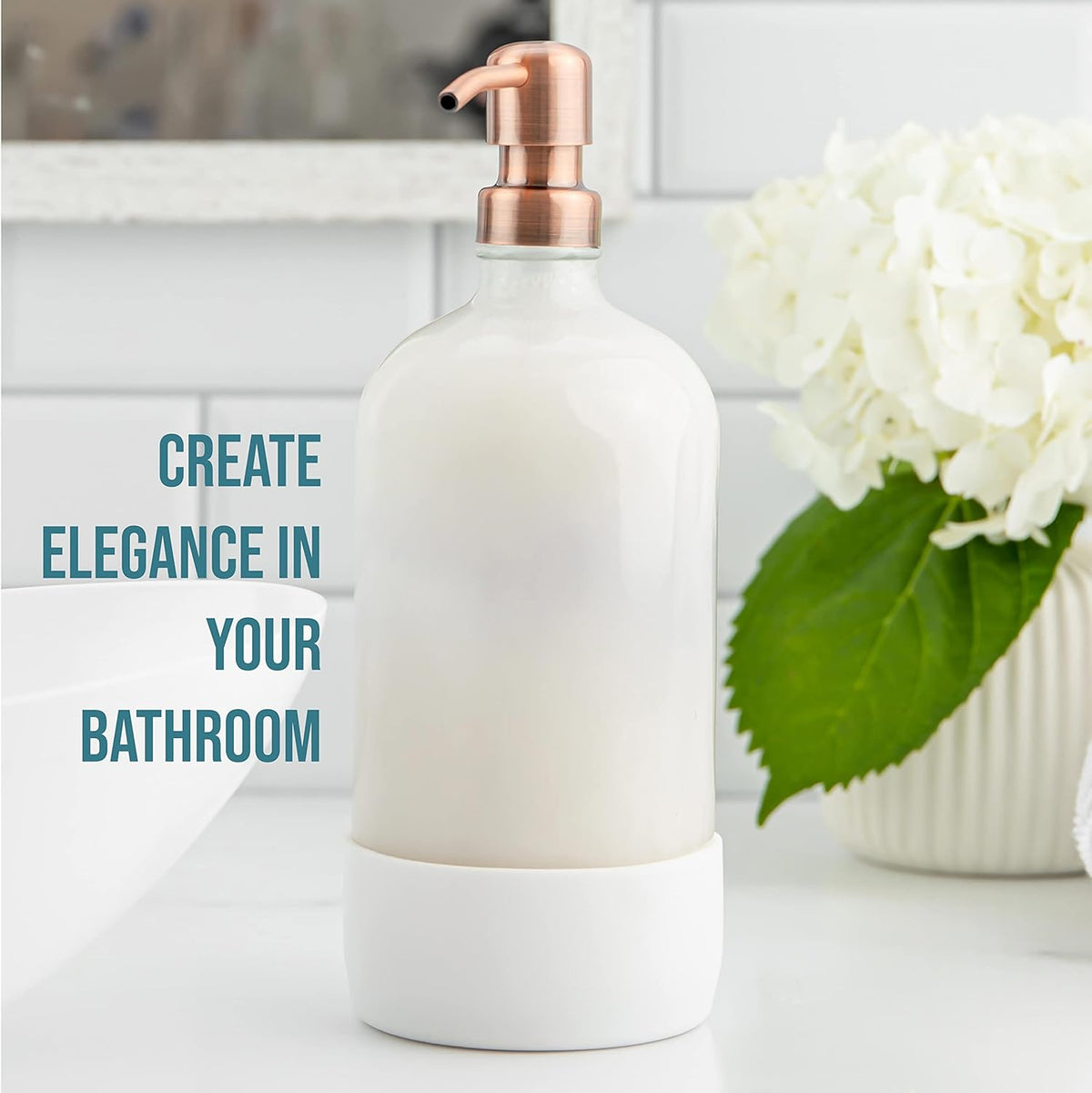32 oz Glass Pump Bottle Rustproof Stainless Steel Pump, Funnel, and Lids. Modern Farmhouse Vintage