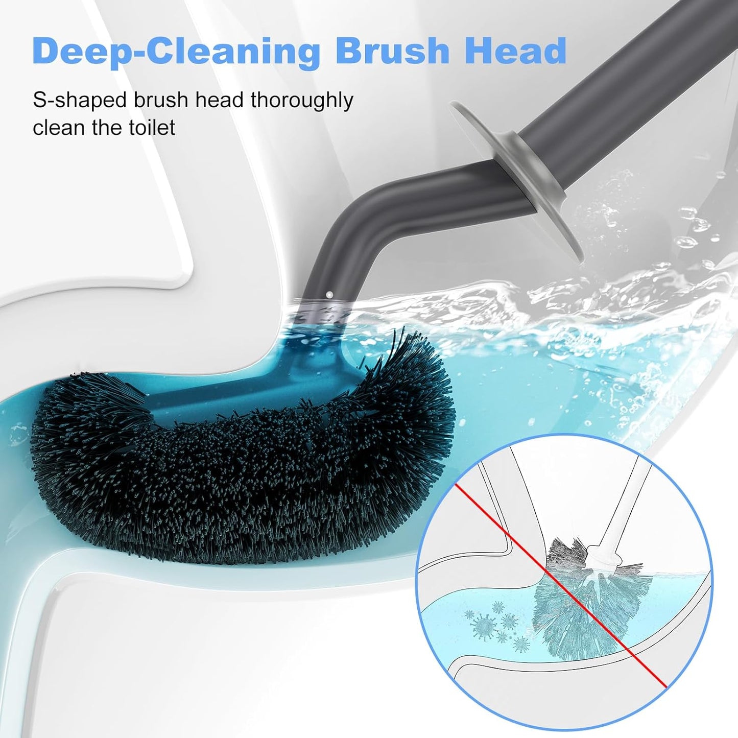 HAMITOR Toilet Bowl Brush Holder Set: Curved Design with Holder for Deep Cleaning Under Rim