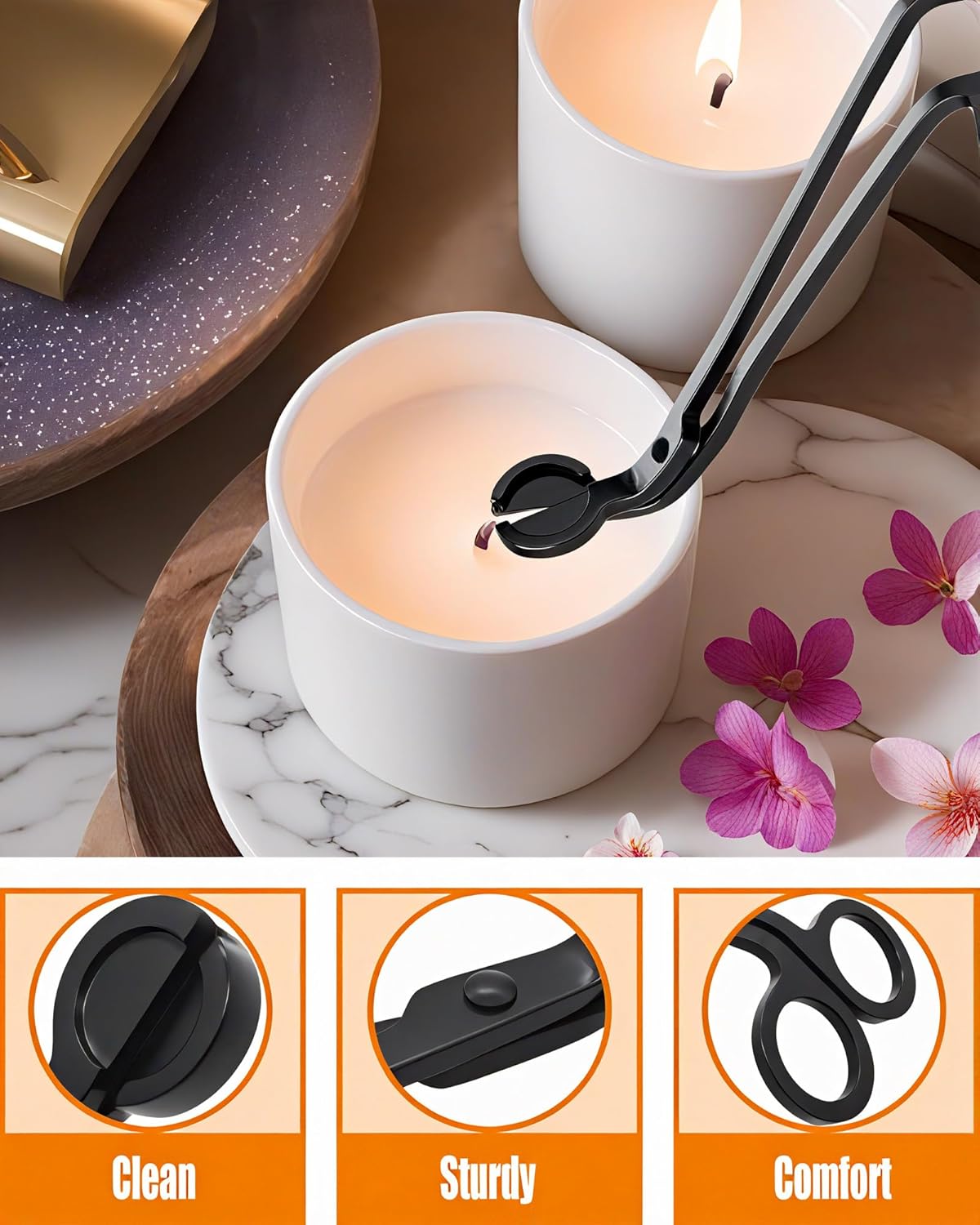 4 in1 Candle Accessory Set with Storage Tray Plate, Candle Wick Trimmer, Candle Wick Snuffer