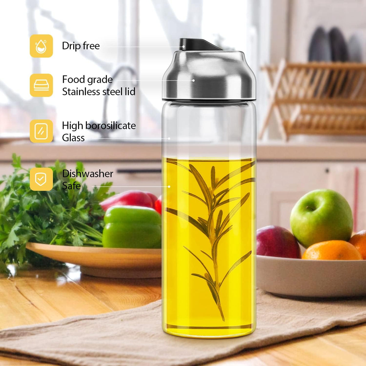 Aelga Olive Oil Dispenser - 14 OZ Glass Oil and Vinegar Dispenser Bottles Set for Kitchen No