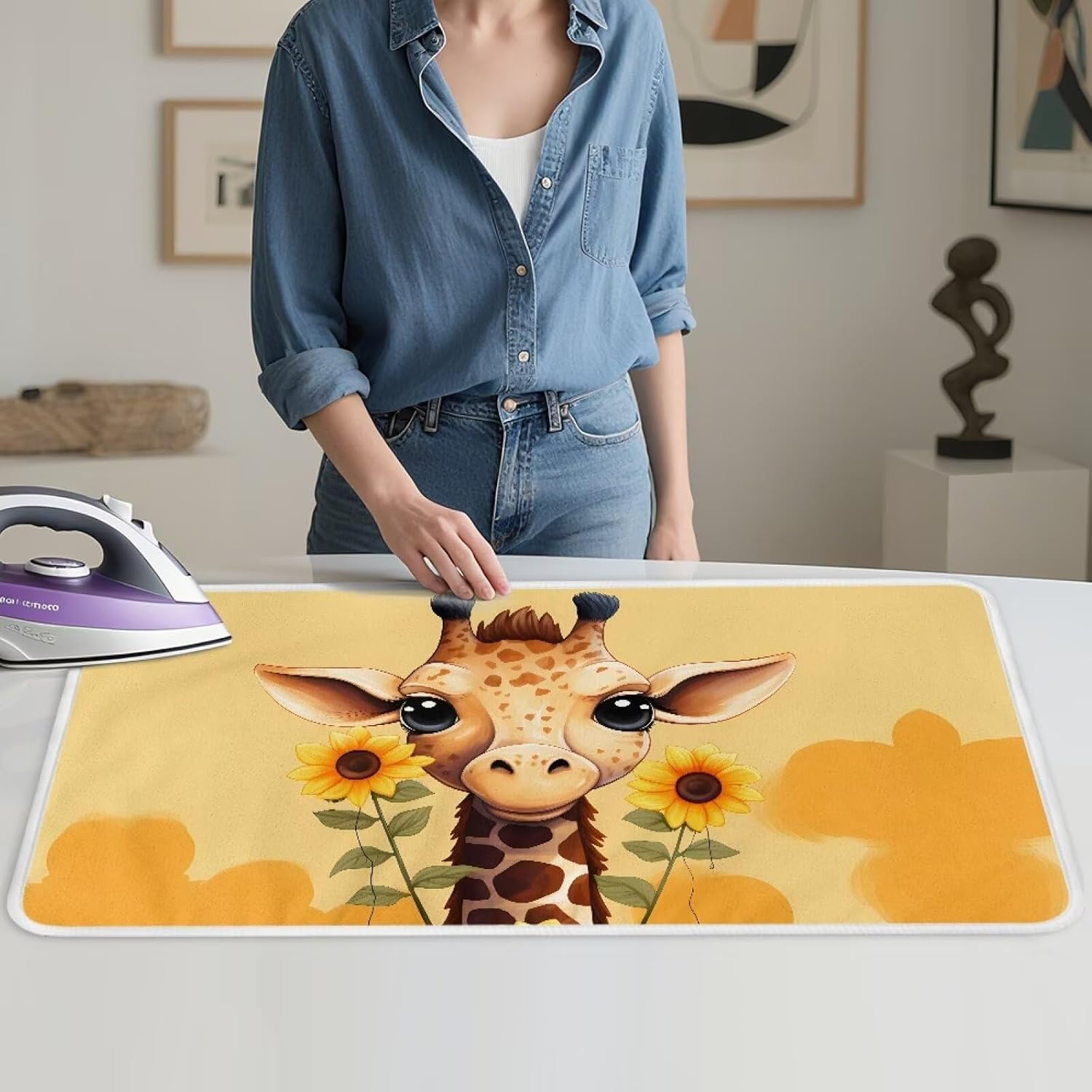 Funny Ironing Mat Portable Giraffe Ironing Pad for Steam Pressing on Tabletop or Bed,Heat Resistant