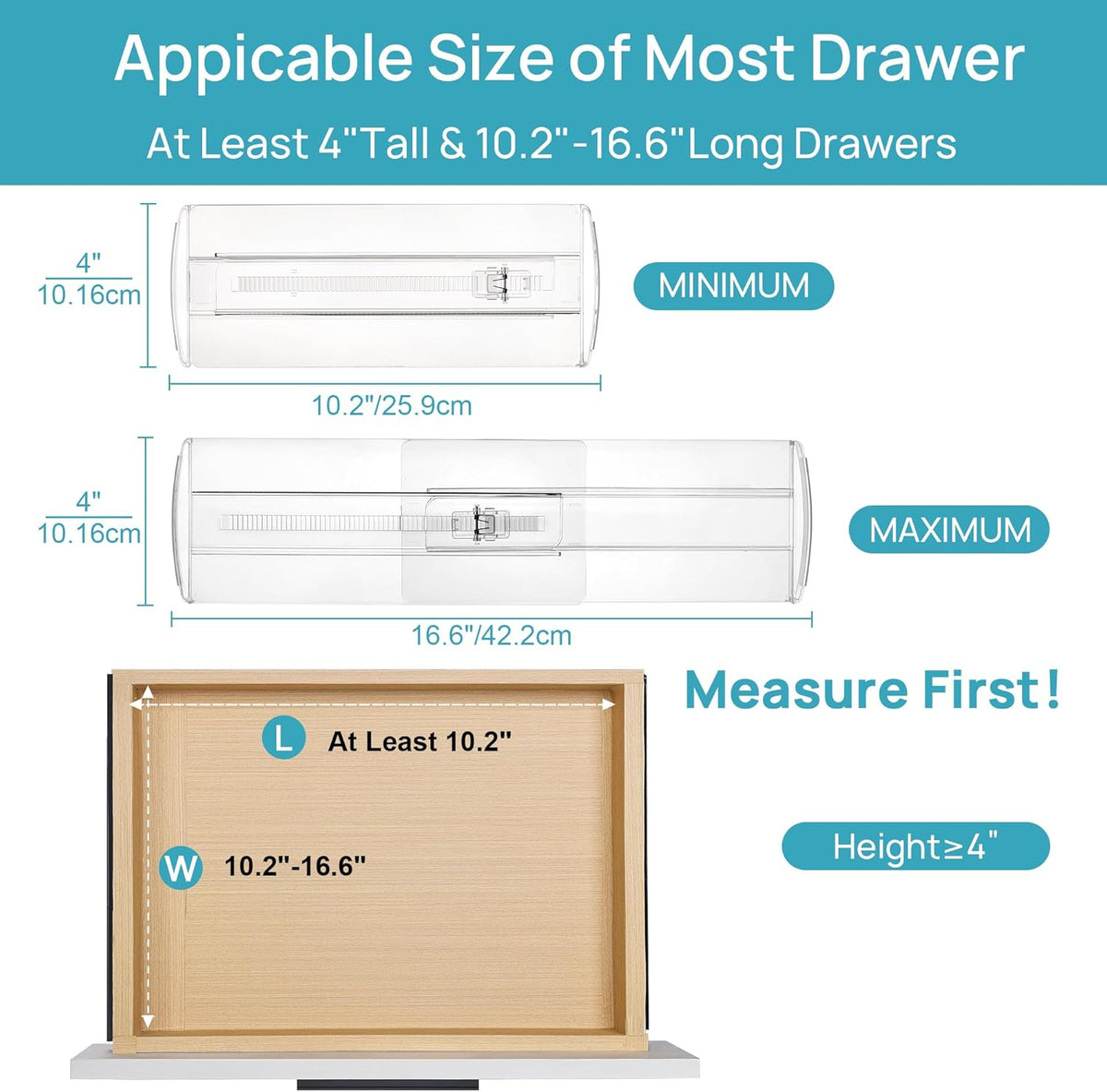Vtopmart 8 Pack Drawer Dividers for Clothes, 4" High 10.2"-16.6" Adjustable Expandable Dresser