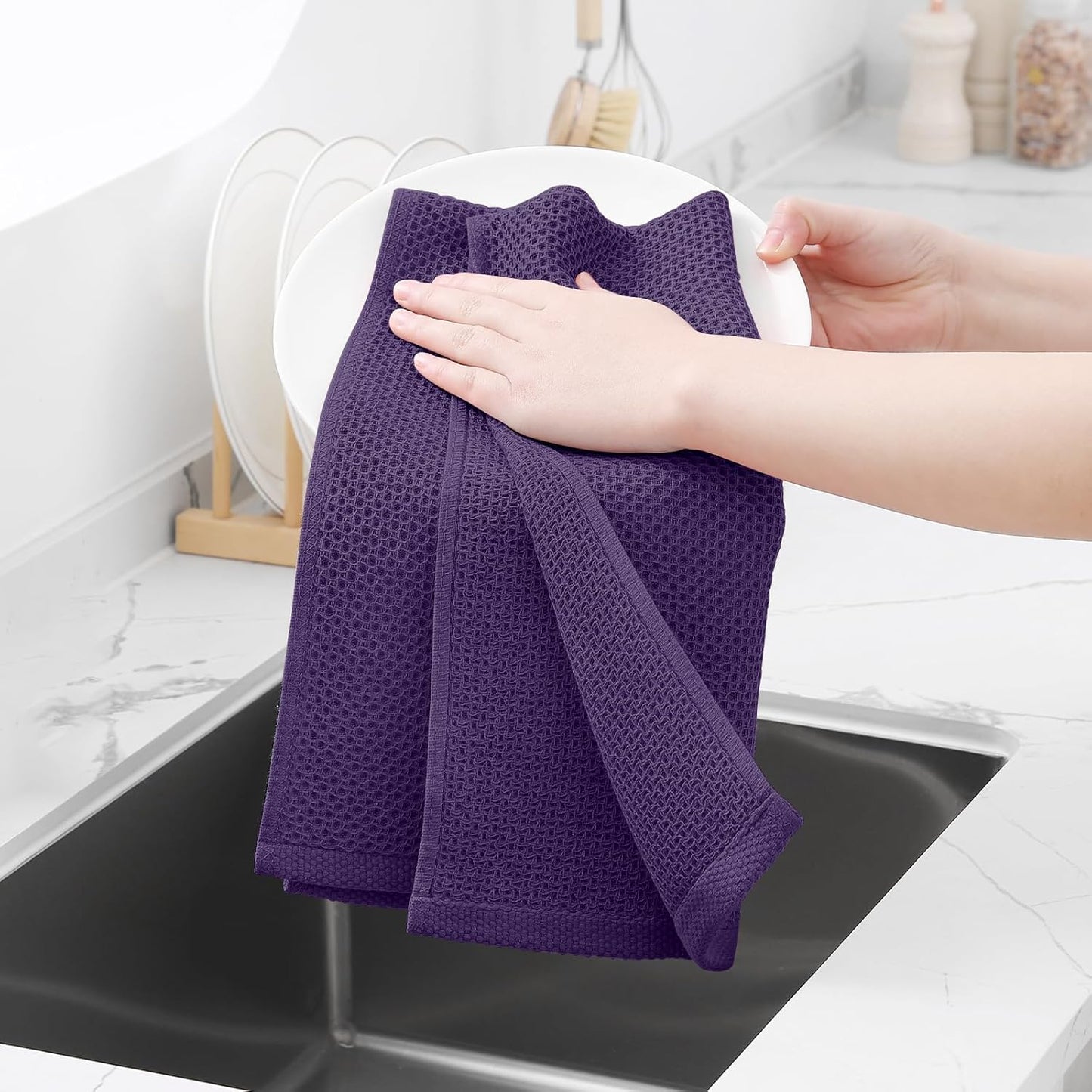 Homaxy 100% Cotton Waffle Weave Kitchen Dish Towels, Ultra Soft Absorbent Quick Drying Cleaning
