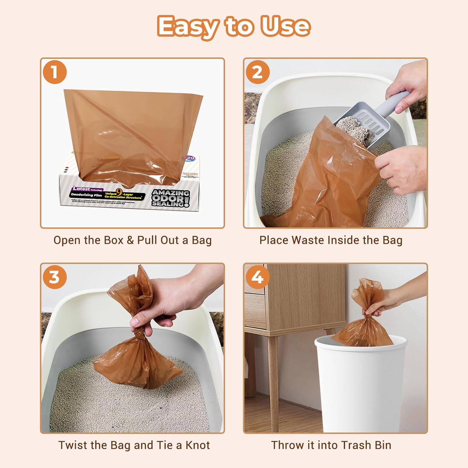 Odor Sealing Small Trash Bags Home & Food Use L-90 Count Disposable Bags, Durable and Unscented
