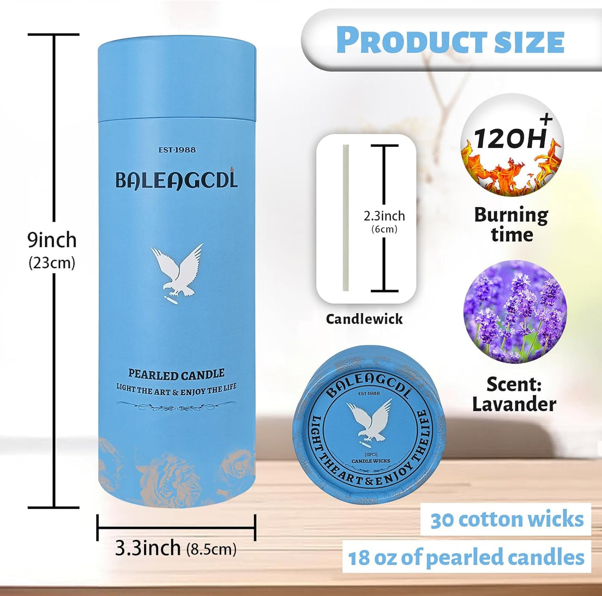 Lavender Scented Purple Pearled Candle 18oz Luxury Sand Candle Granulated Wax - 30 Cotton Wicks