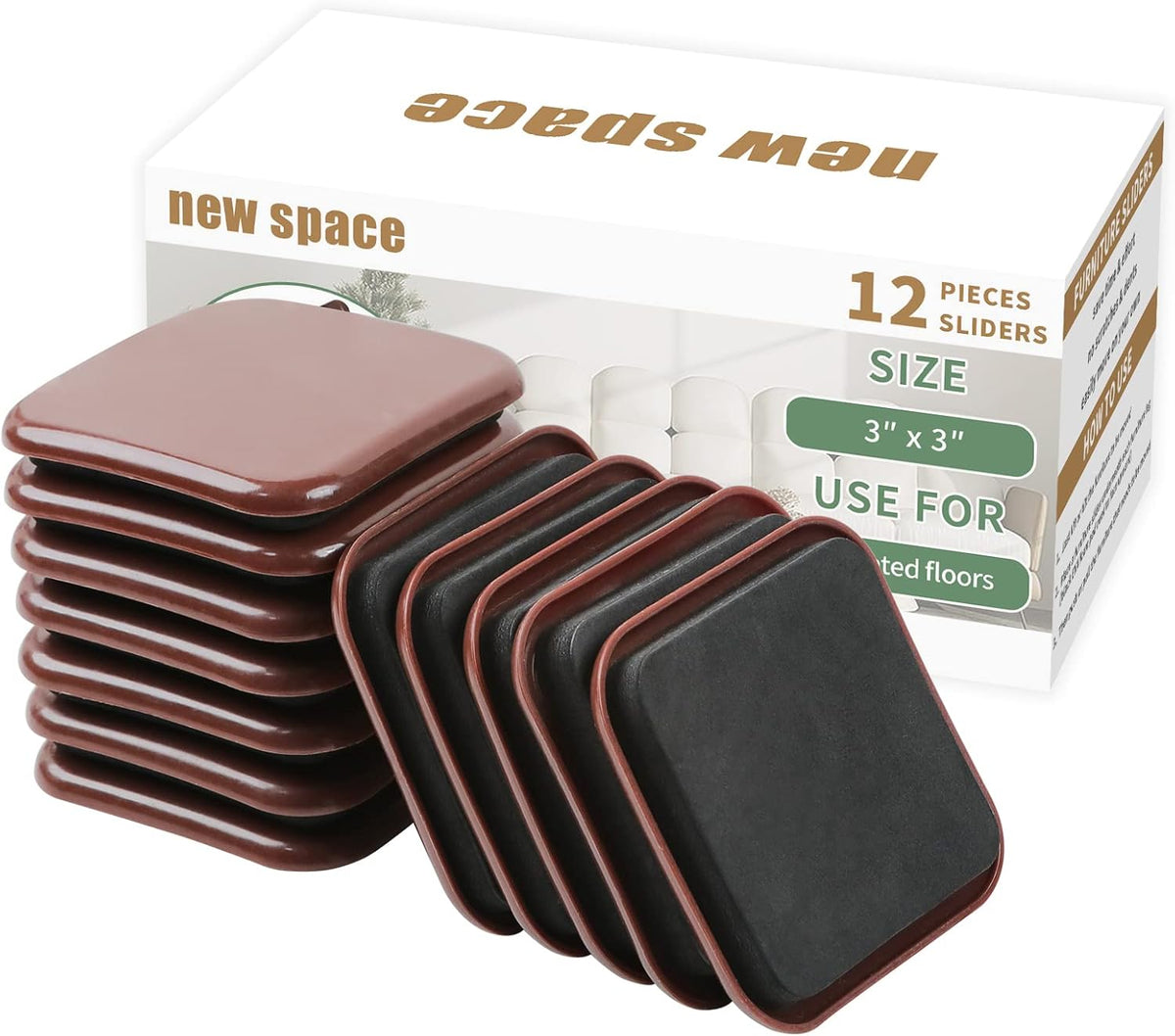 new space 3 Inch Furniture Sliders, 12pcs Sliders for Moving Furniture, Heavy-Duty Furniture Movers