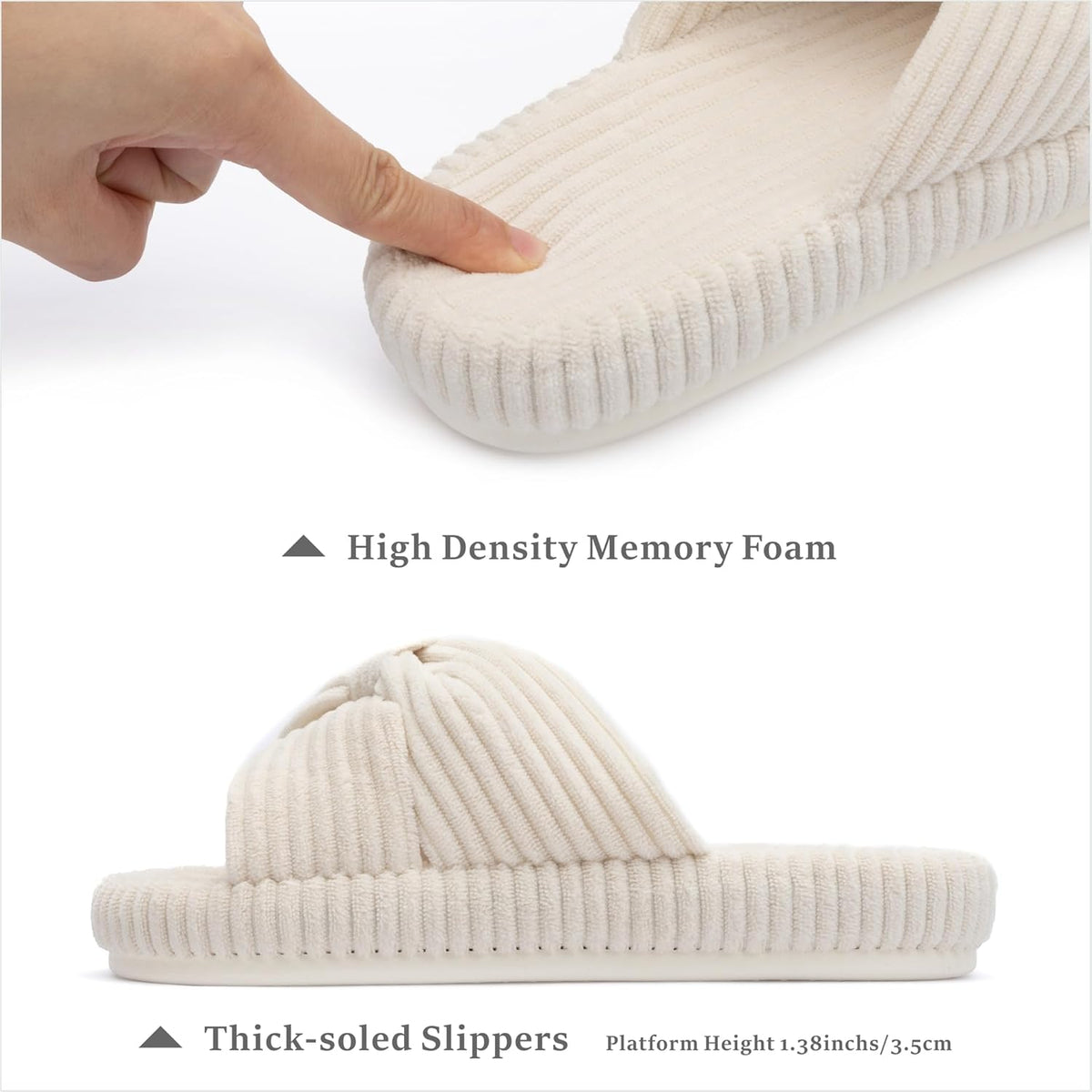 Chantomoo Slippers for Women Memory Foam House Bedroom Corduroy Bow Crossbands Slide Slipper Shoes