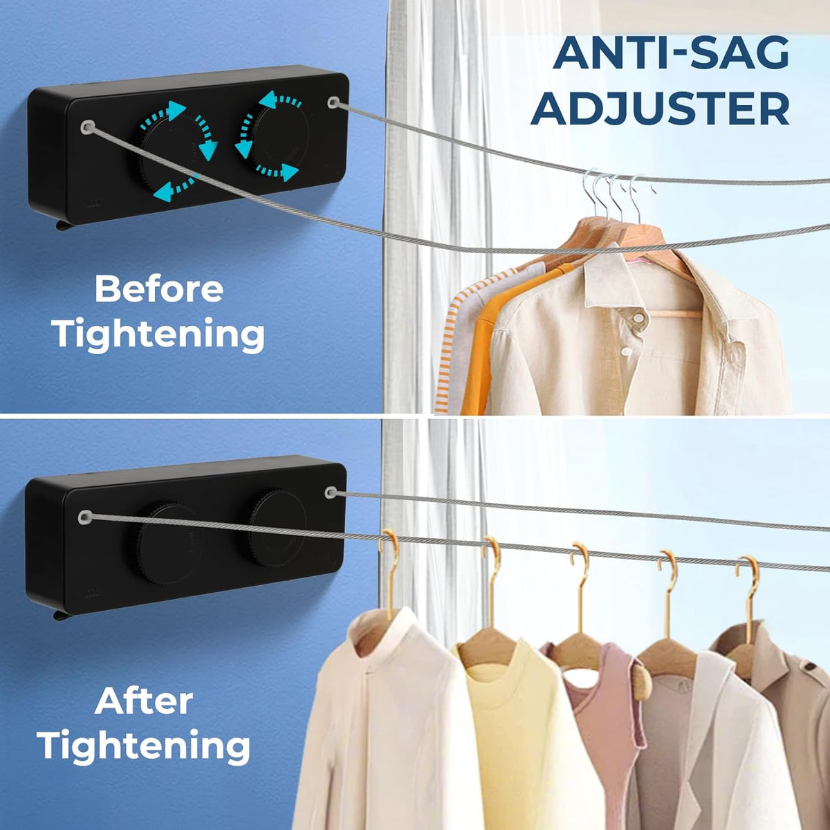 Retractable Clothesline Indoor Outside Heavy-Duty, Upgrade 304 Double Stainless Steel Shower Room