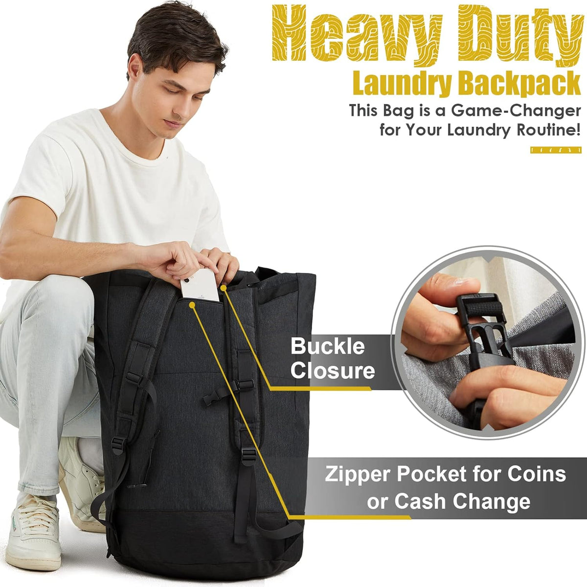 Laundry Backpack Bag 115L, Heavy Duty Laundry Bags with Shoulder Straps, Dirty Clothes Bag for