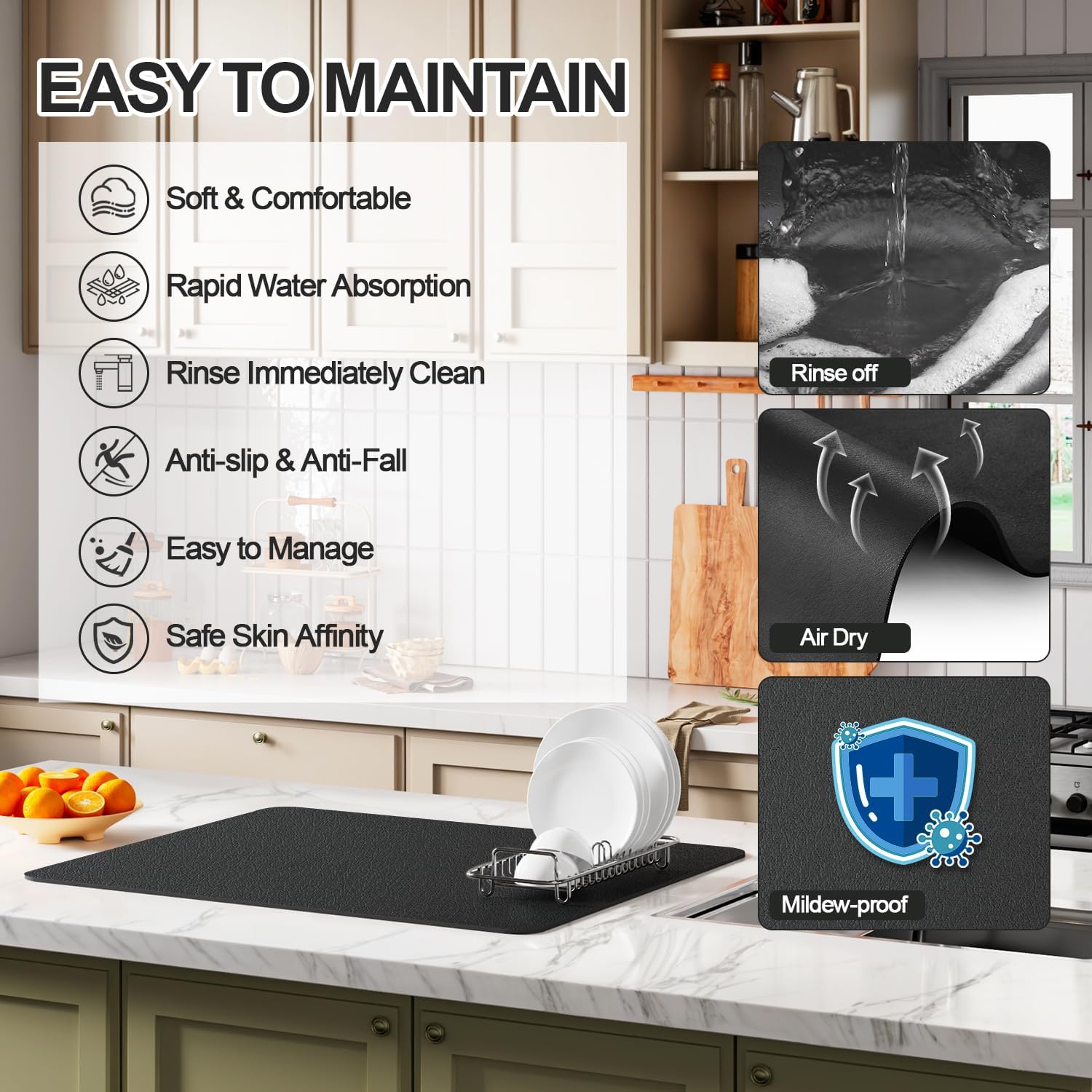 Dish Drying Mat for Kitchen Counter | Coffee Bar Mat for Countertops | Heat Resistant Drainer Mat
