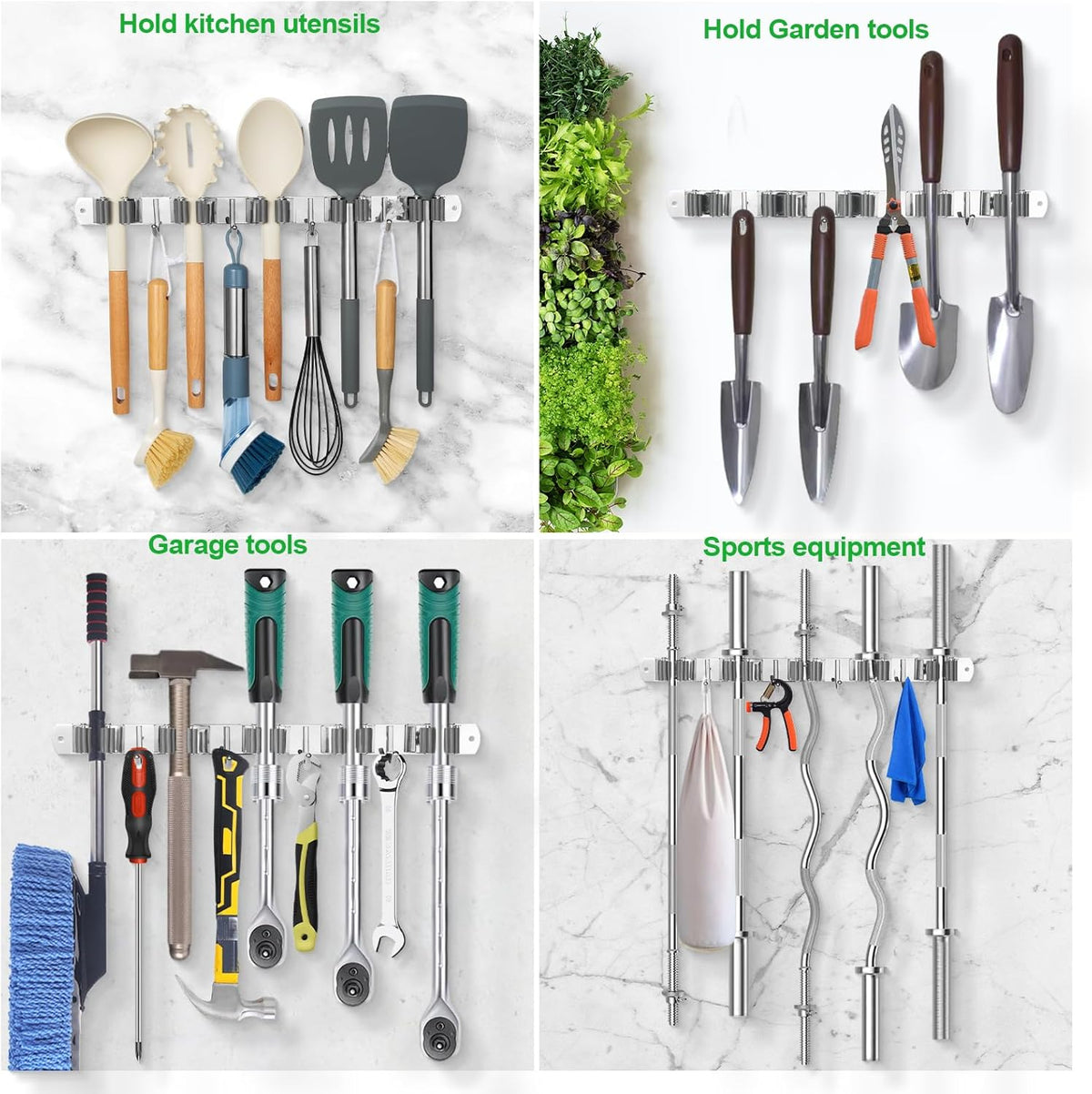 voze 5 Racks and 4 Hooks Mop and Broom Holder Wall Mount, Self Adhesive Heavy Duty Broom Hanger