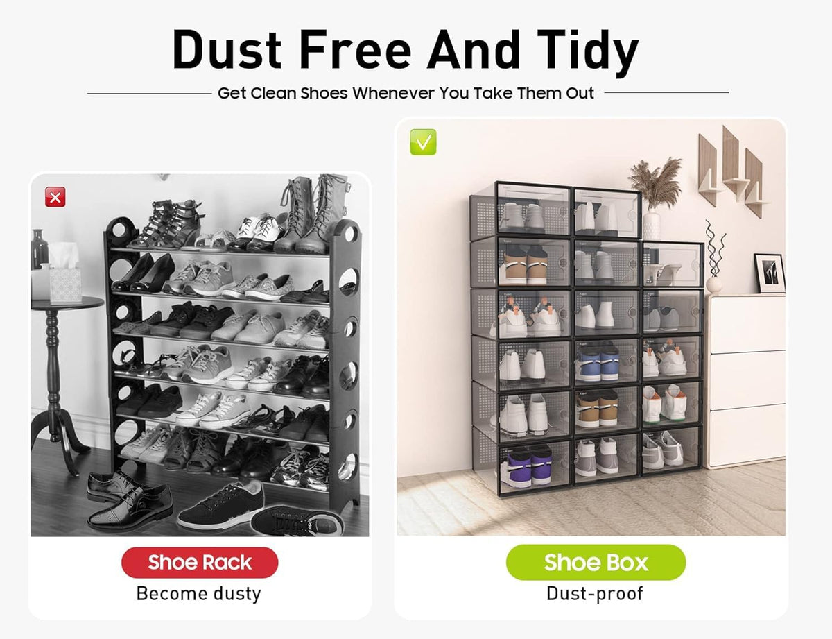 Kuject XX-Large Shoe Storage Boxes Organizers Clear Plastic Stackable 12 Pack, Shoe Rack & Holder