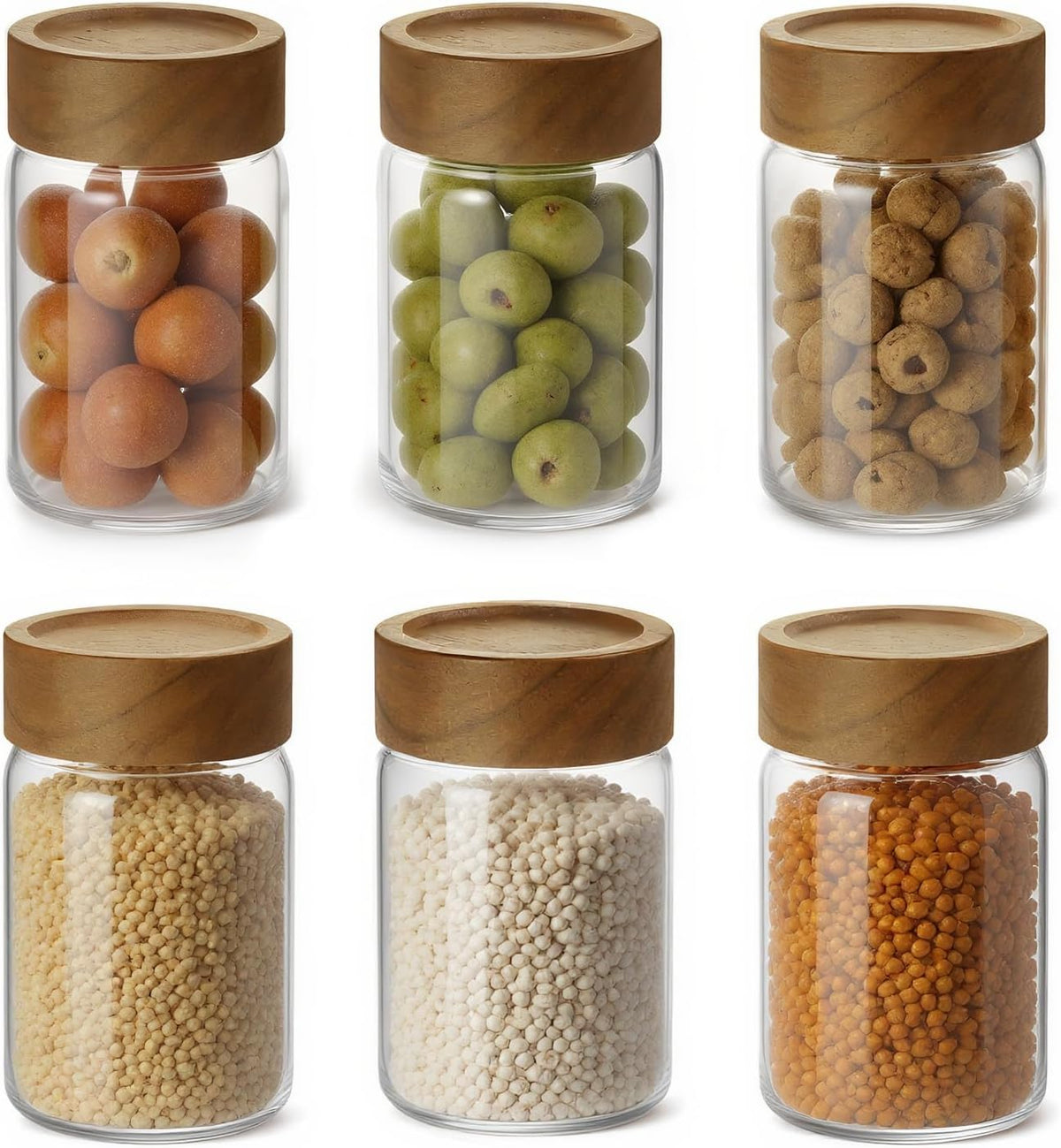 6pc Glass Mason Jars with Acacia Wood Airtight Lids - Overnight Oats & Food Storage Container Set