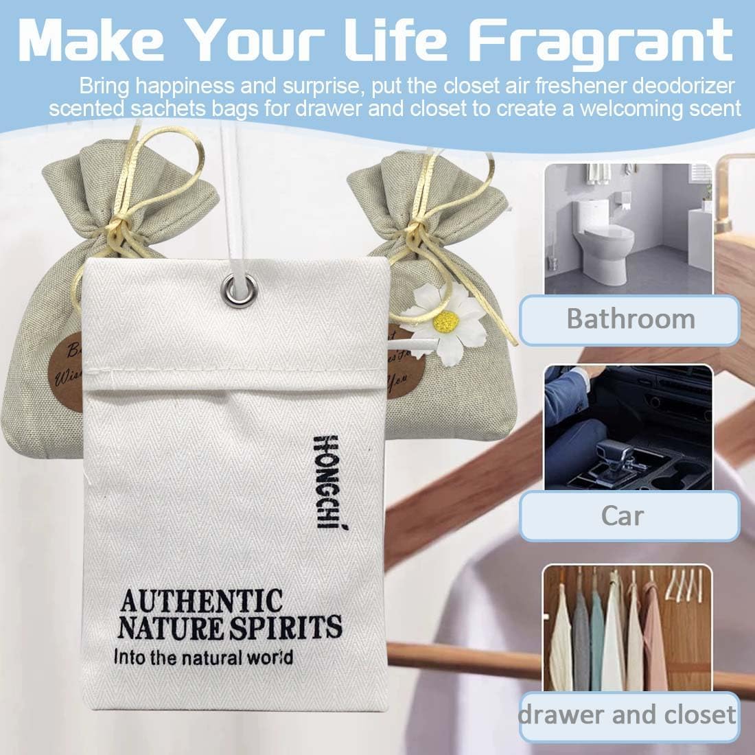 6-Pack Fresh Scented Sachet Packet, Air Freshener Bags for Drawers, Closets, Cars, Long Lasting