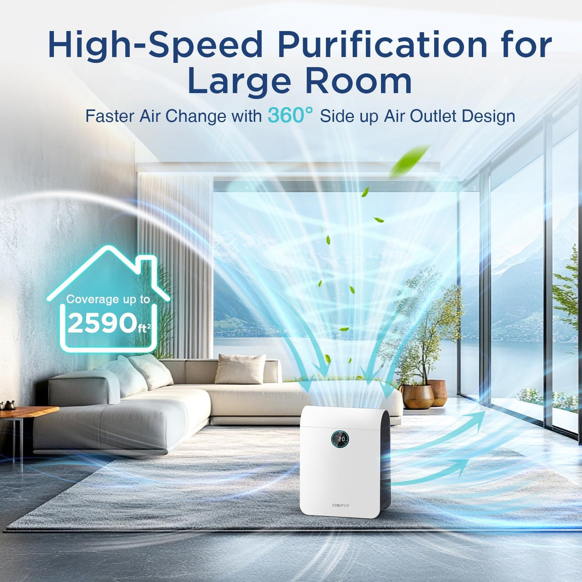Air Purifiers for Home Large Room Up to 2590 ft² with PM 2.5 Display Air Quality Sensor, DBFIT H13
