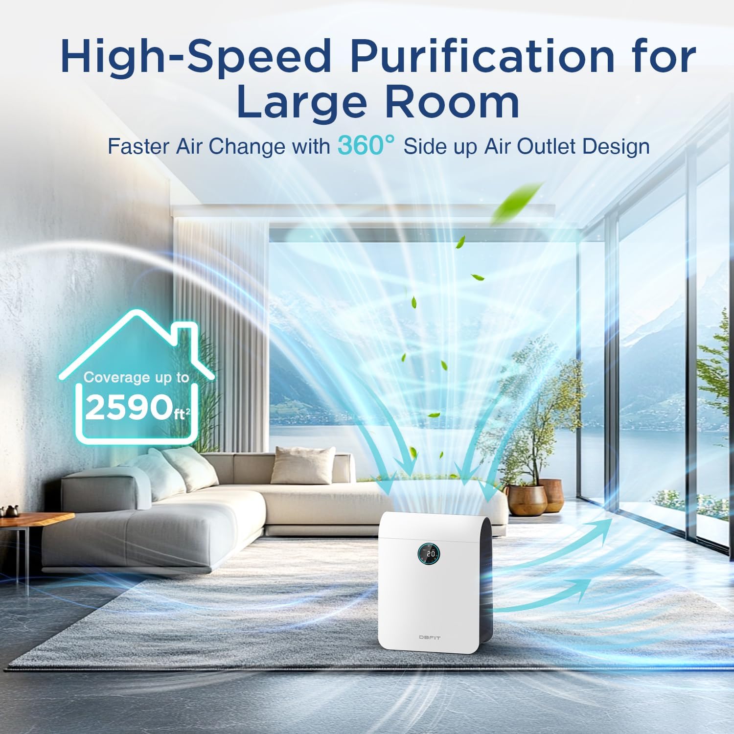 Air Purifiers for Home Large Room Up to 2590 ft² with PM 2.5 Display Air Quality Sensor, DBFIT H13