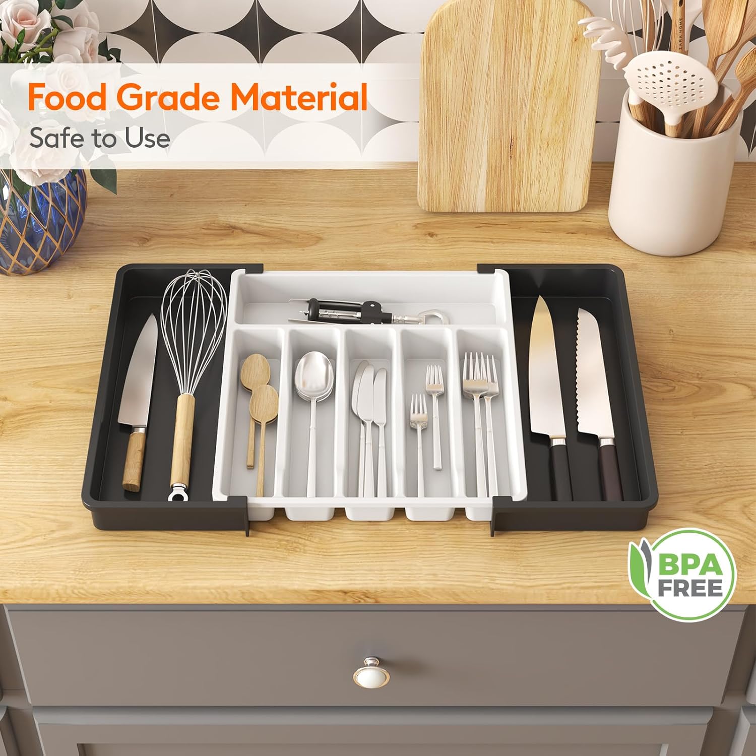 Lifewit Silverware Drawer Organizer, Expandable Utensil Tray for Kitchen, BPA Free Flatware and