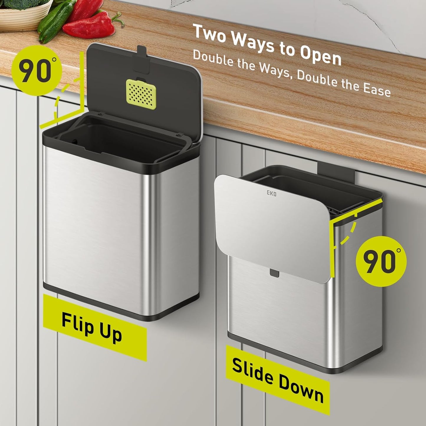EKO Kitchen Compost Bin, 7L / 1.85 Gal Stainless Steel with Removable Inner Bucket and Deodorizer