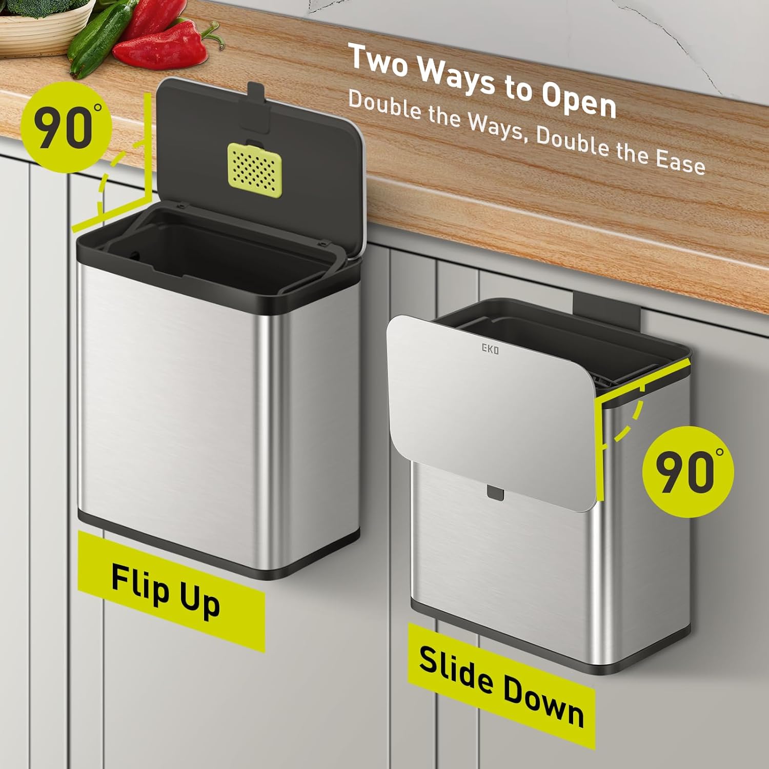 EKO Kitchen Compost Bin, 7L / 1.85 Gal Stainless Steel with Removable Inner Bucket and Deodorizer