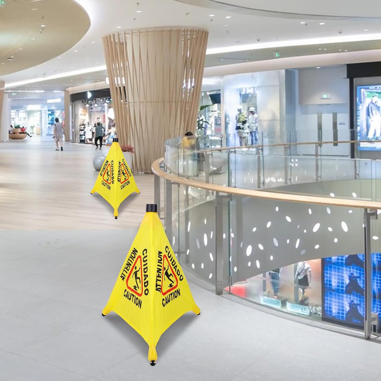 3 Pcs 20 inch Pop up Wet Floor Sign with Storage Tube, Wet Safety Signs Commercial Caution Safety