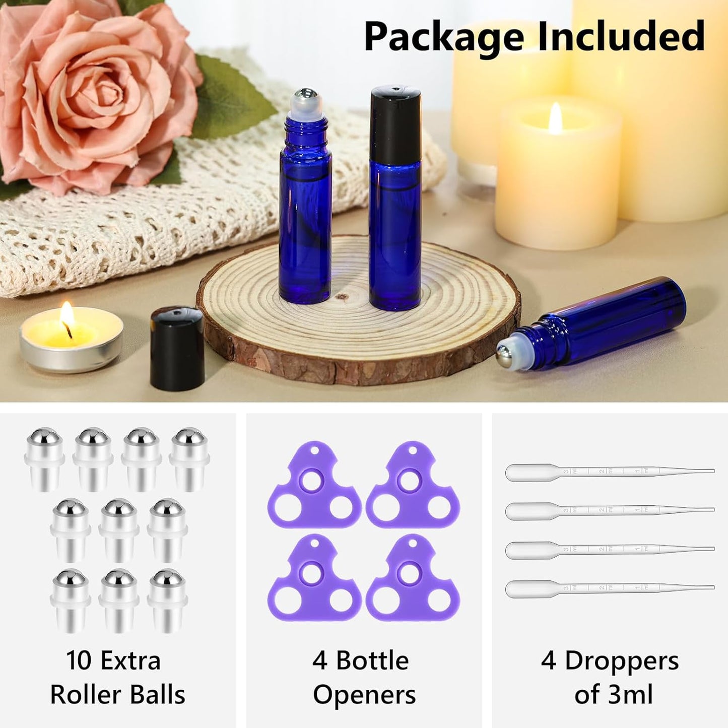 KEYWING 54 Pack Blue Essential Oil Roller Bottles – 10ml Glass Roll-On Bottles with Stainless Steel