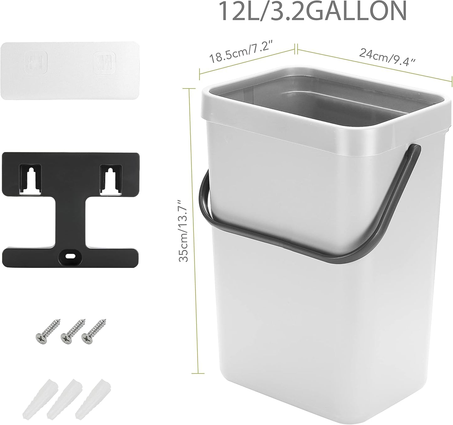 stonespace Hanging Trash Can, 3.2 Gallon/12L Small Waste Bin with Lid for Kitchen Cabinet Door or