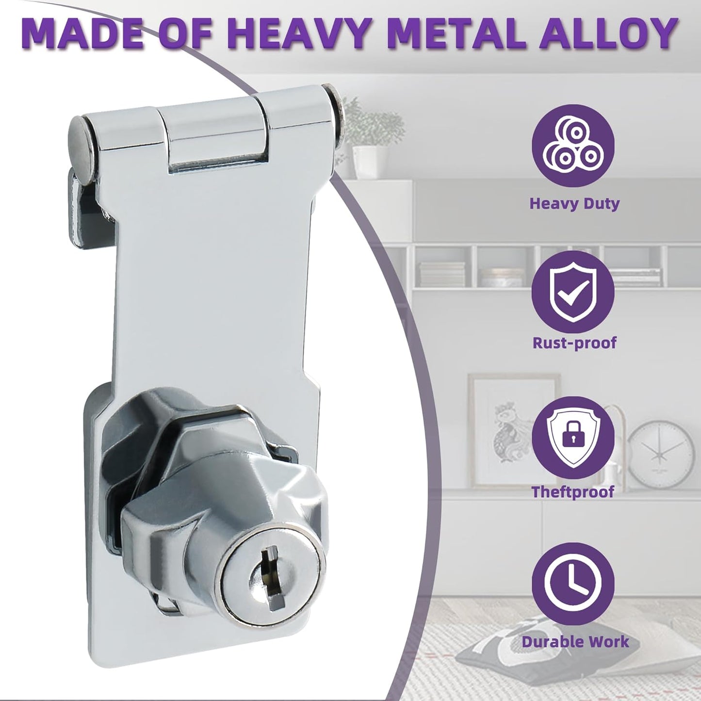 Alise Keyed Hasp Lock,3 Inch Safety Packlock Clasp Hasp Lock Latch with Lock,Door Hinge Lock with
