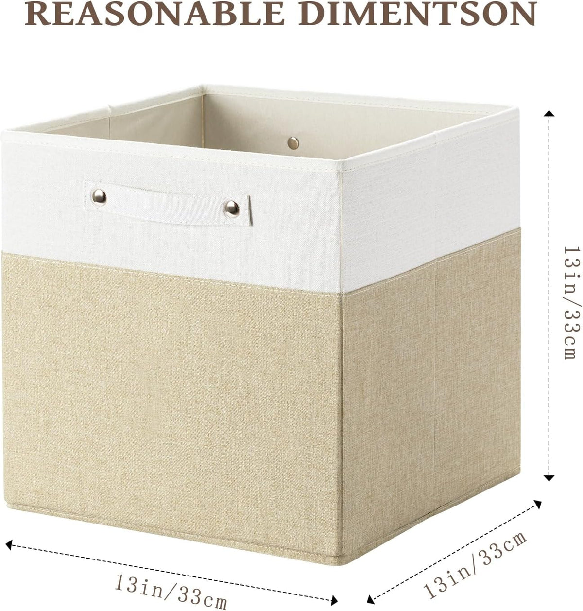 13 x 13 Inch Fine Linen Storage Bins with Handles，Fabric Cube Boxs，Collapsible Basket Organizers