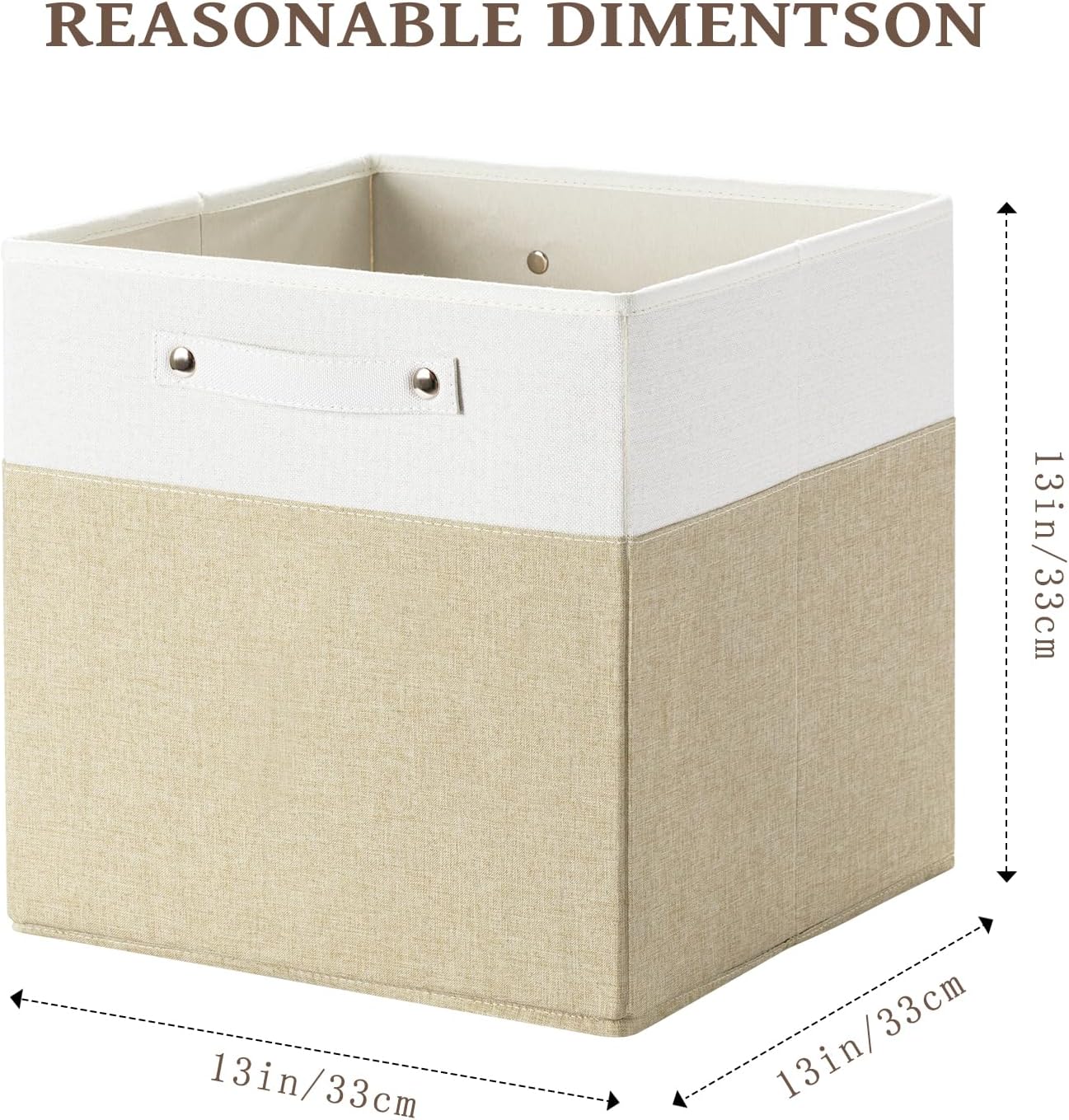 13 x 13 Inch Fine Linen Storage Bins with Handles，Fabric Cube Boxs，Collapsible Basket Organizers