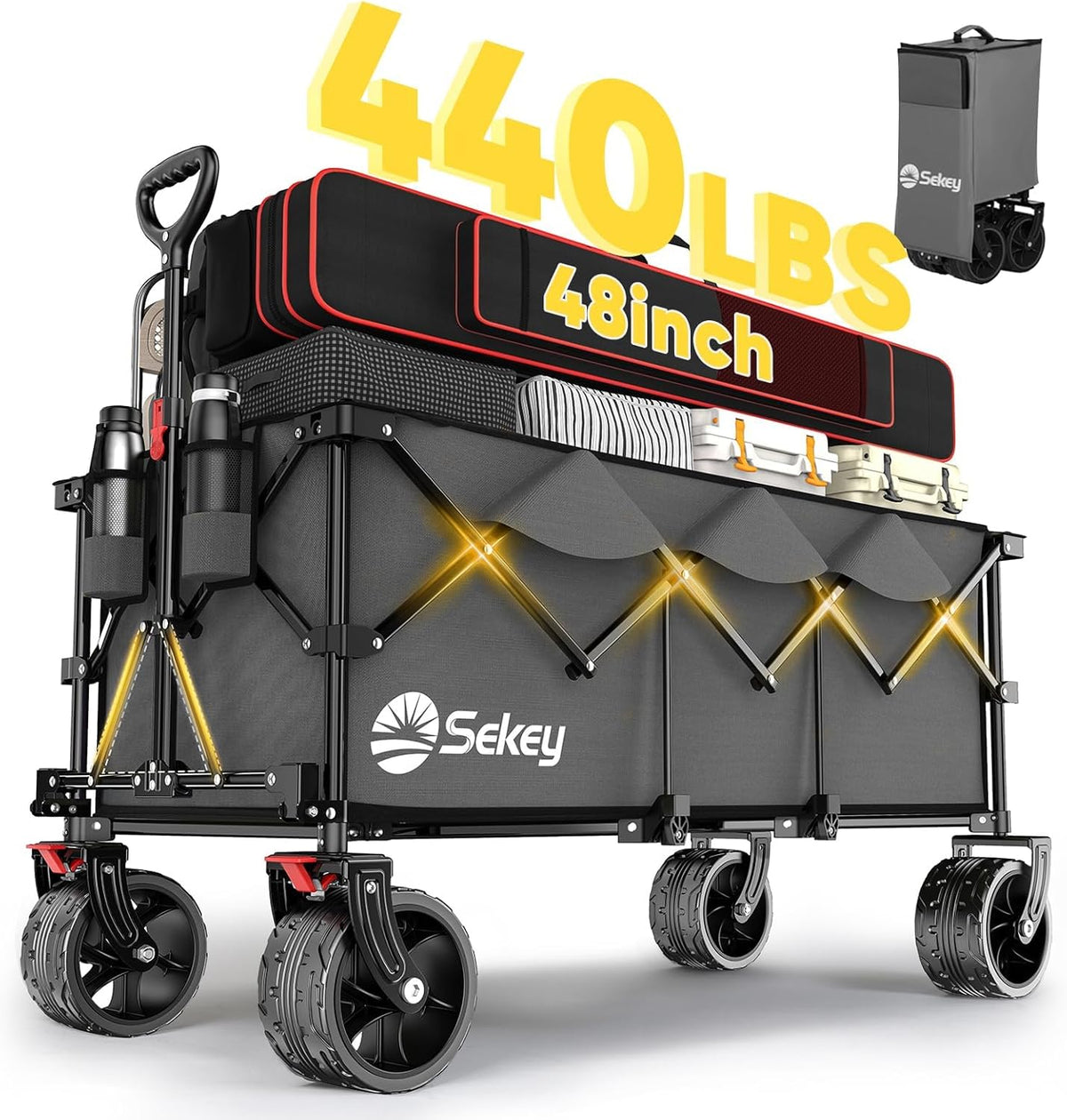 Sekey 48''L Collapsible Foldable Extended Wagon with 440lbs Weight Capacity, Heavy Duty 300L