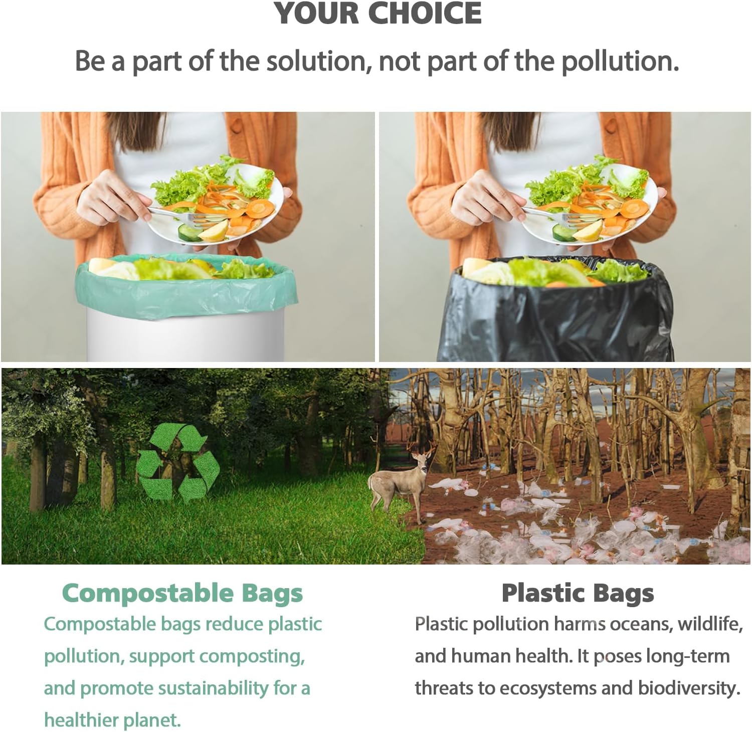 Compostable Trash Garbage bags,AYOTEE 13-15 Gallon Tall Kitchen Trash Bags,Heavy Duty Unscented