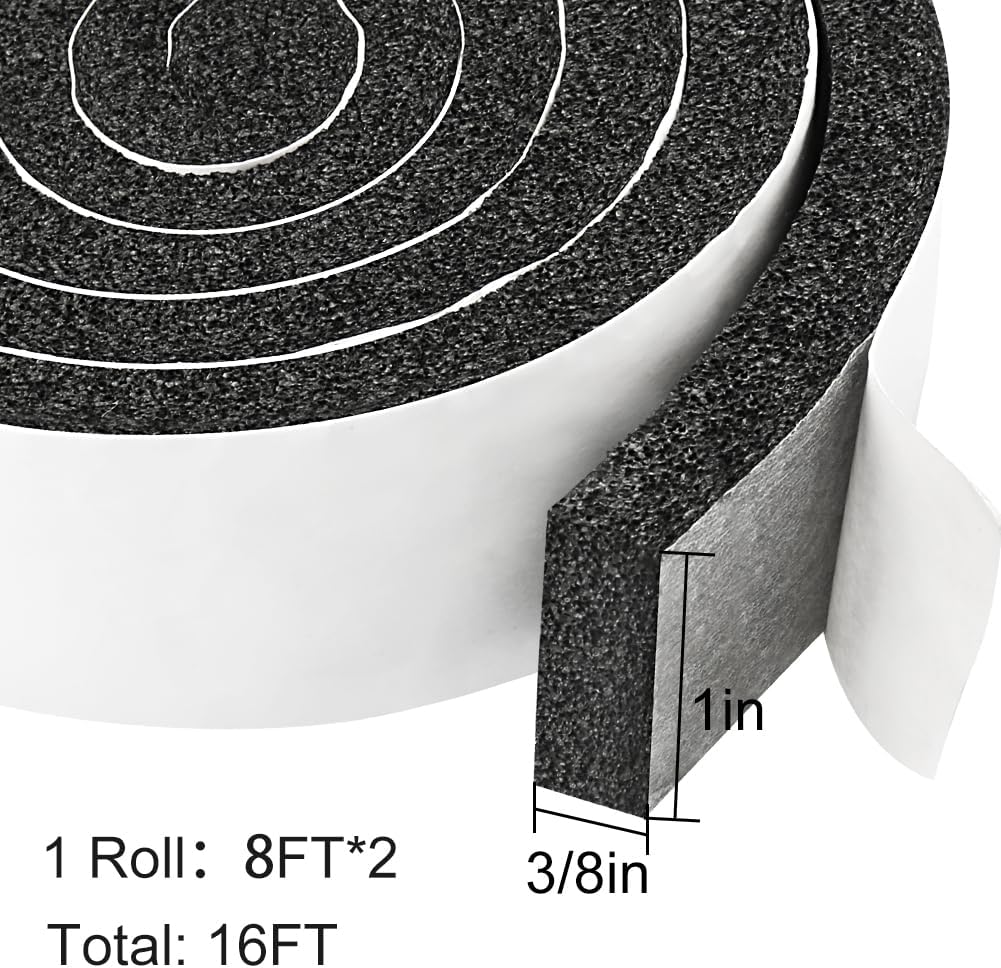 2 Rolls 1 Inch W 3/8 Inch T Weather Stripping Air Conditioner Open Cell Foam Seal Tape, Window