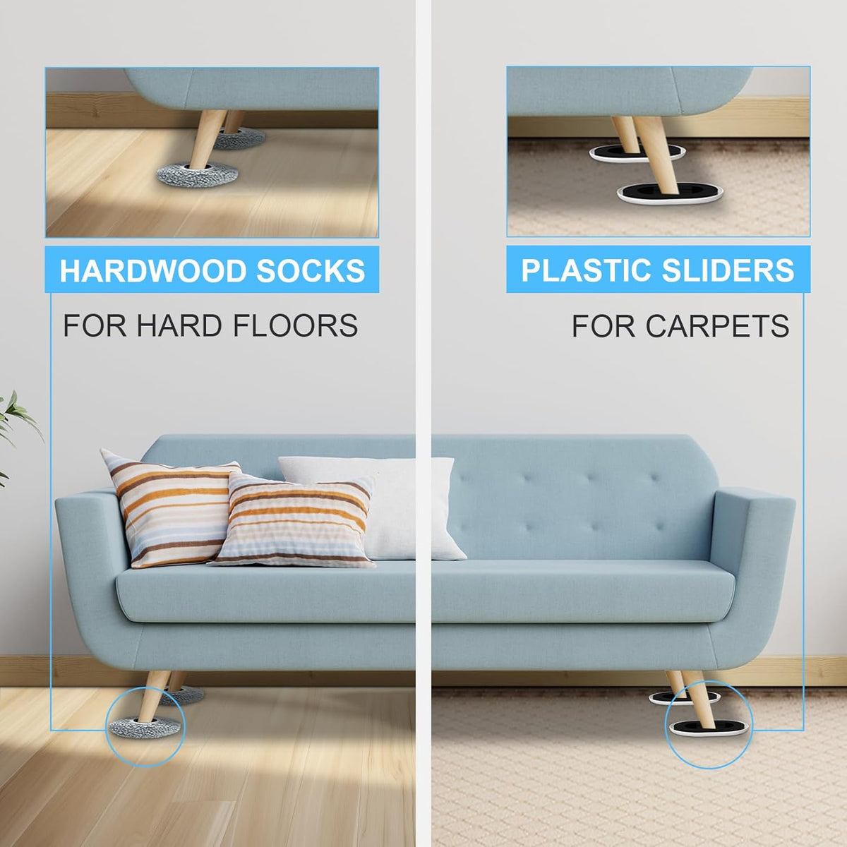 New Upgrade Furniture Movers Sliders, 8+8 Pack 5.8 * 4.3" Multi-Surface Furniture Sliders with