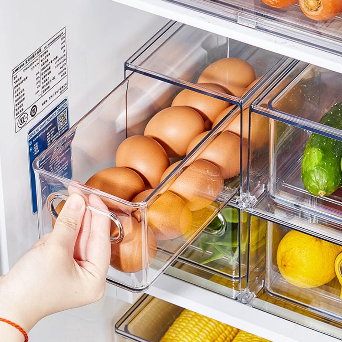 MineSign 4Pack Stackable Fridge Drawers Pull-out Storage Bins with Handle Clear Food Container for