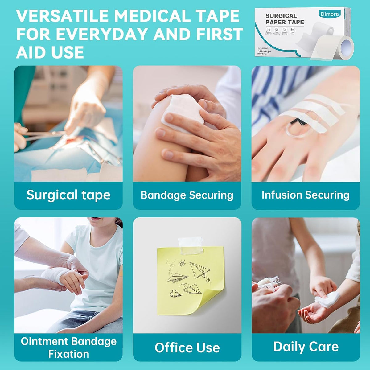 Dimora Soft Paper Surgical Tape 8 Rolls- Hypoallergenic Medical Tape for Sensitive Skin，Breathable