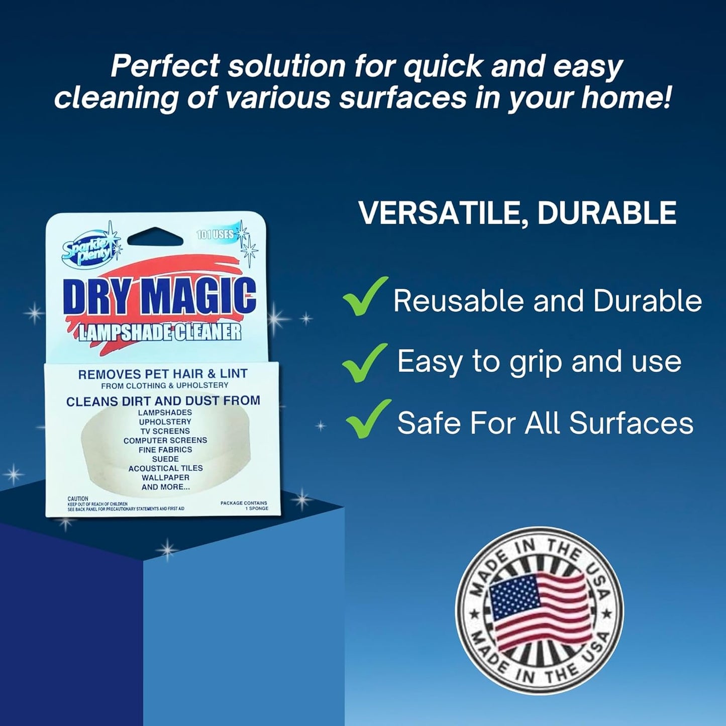 Sparkle Plenty Dry Magic Lampshade Cleaner - Pet Hair Removal Tool for Clothes & Upholstery - Lint