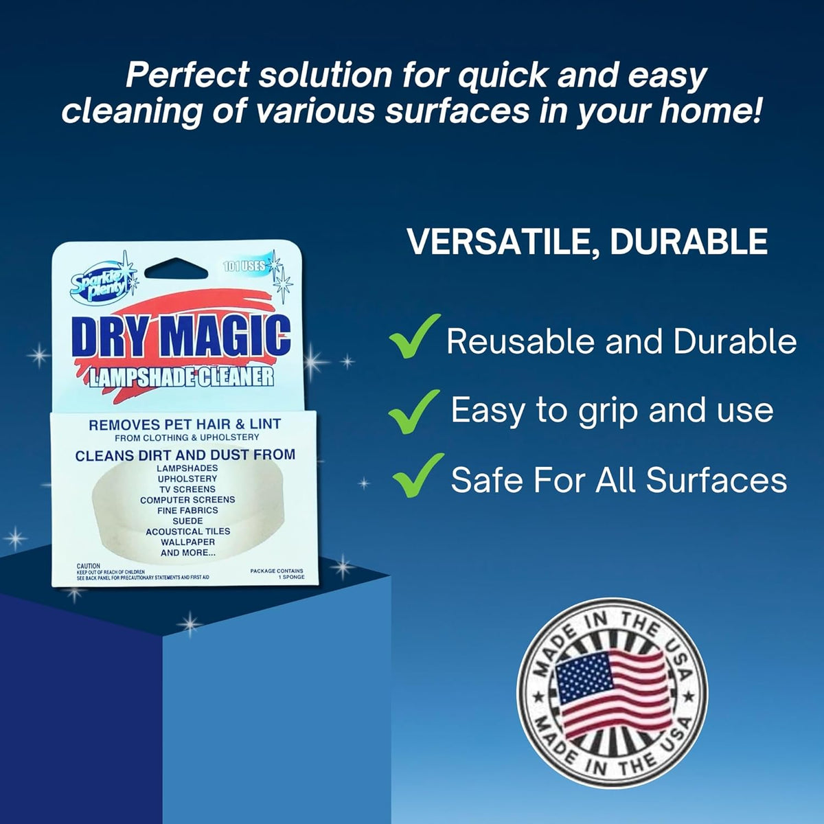 Sparkle Plenty Dry Magic Lampshade Cleaner - Pet Hair Removal Tool for Clothes & Upholstery - Lint