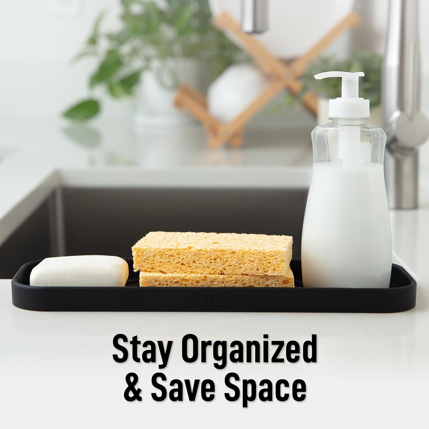 Zulay Large Silicone Sponge Holder (12x4) – Flexible Sink Organizer Tray for Kitchen & Bathroom