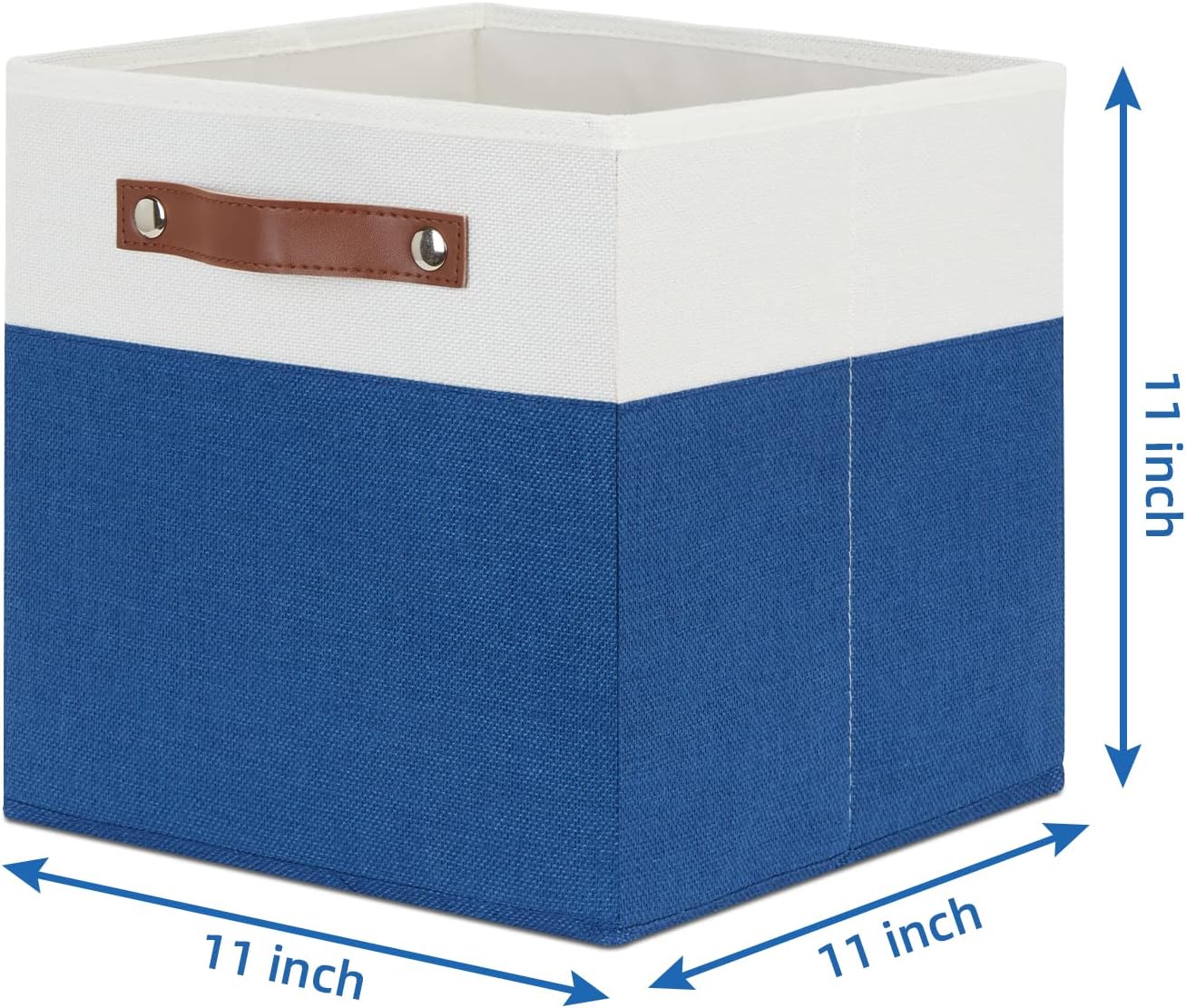 Temary 11 Storage Cube Bins for Shelves, Closet - 4 Pack Fabric Baskets With Leather Handles (White