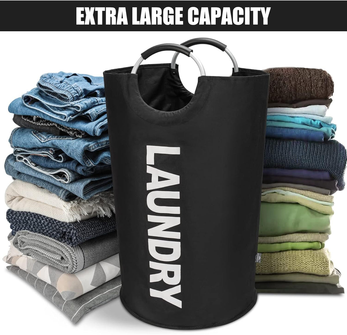 DOKEHOM 125L X-Large Laundry Basket, Collapsible Laundry Bag, Freestanding Tall Clothes Hamper
