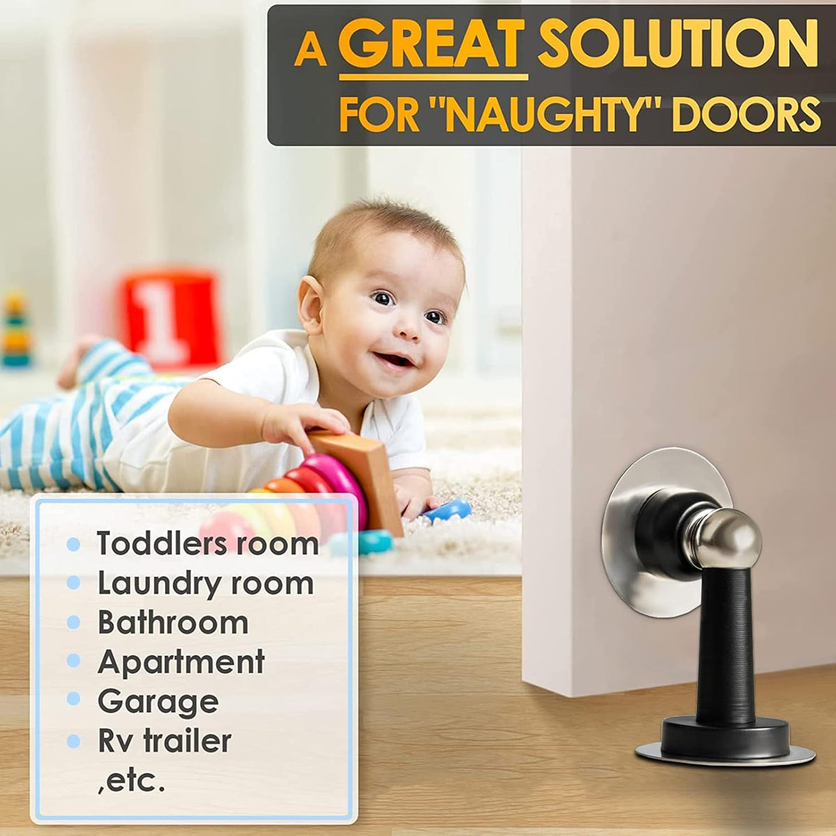 Shackcom Magnetic Door Stop 12 Pack Stainless Steel Door Holders to Keep Door Open Self-Adhesive